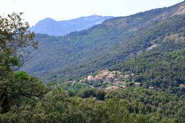 Fototapeta na wymiar Evisa - small picturesque mountain village between splendid mountains of Corsica island, France