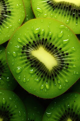 Bright texture of slices of ripe green kiwi with drops of juice