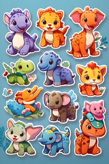 set of animals stickers