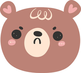 Cute angry brown bear face, kawaii animal woodland cartoon doodle flat design.