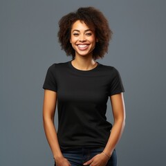 plain black tshirt worn by female model for mock up