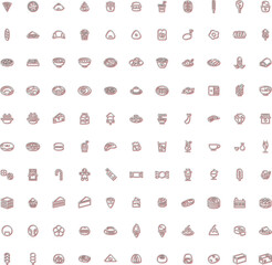 ミニミニ食べ物飲み物イラストアイコンセット　カラーシャドウ　赤