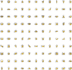 ミニミニ食べ物飲み物イラストアイコンセット　アウトライン