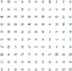 ミニミニ食べ物飲み物イラストアイコンセット　アウトライン　水色