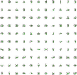 ミニミニ食べ物飲み物イラストアイコンセット　アウトライン　緑