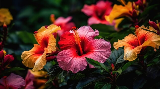 Colorful Hibiscus flowers Isolated. Mother's day concept with a copy space. Valentine day concept with a copy space. Greeting Card Concept.