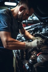 Mechanic repairs the car. Generative AI - obrazy, fototapety, plakaty