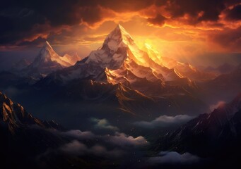 "Majestic Mountain Majesty: Earth's Beauty". Digital Poster. Ai generated.