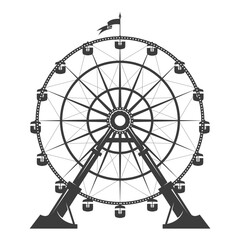 Big ferris wheel in amusement park, observation wheel attraction, vector