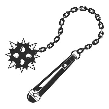 spiked mace on chain, black and white clip art preview