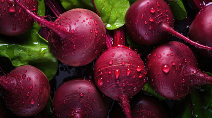 Ripe red beetroot with waterdrops