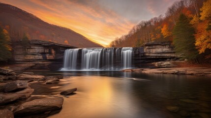 A stunning autumn waterfall in the heart of a vibrant forest