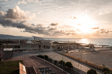 Park del forum, Barcelona, aerial shot from drone