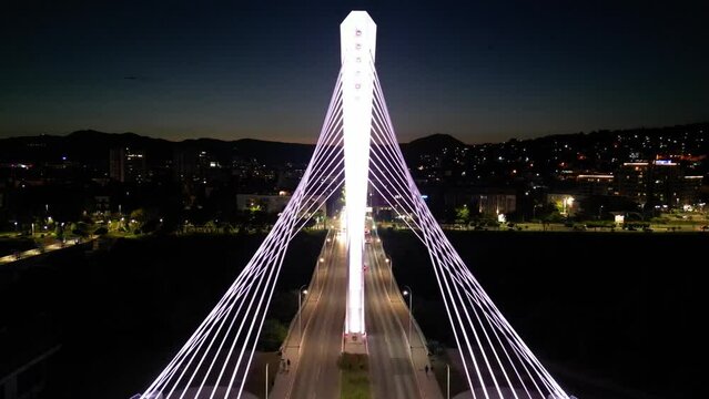 Drone approaching the luminous bridge