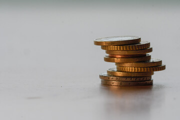 Closeup of stacked euro coins