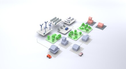 Clean energy city, solar and heolic power stations, smart city, city flyer, building banner (3d illustration)