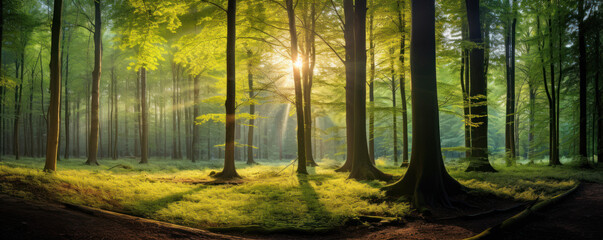 Forest Panorama with Sun Rays