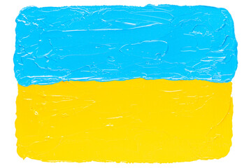 Cutout yellow and blue acrylic painting. Brush stroke texture design element.