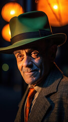 Gentleman with Green Hat under Streetlamp
