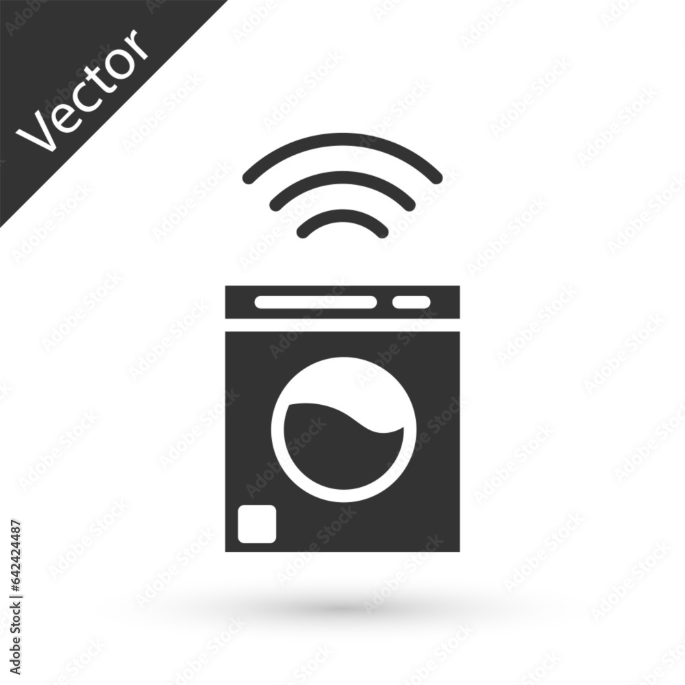 Poster grey smart washer system icon isolated on white background. washing machine icon. internet of things