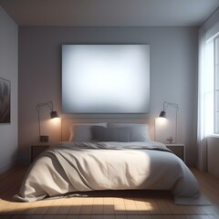 Modern bedroom design with a blank frame AI
