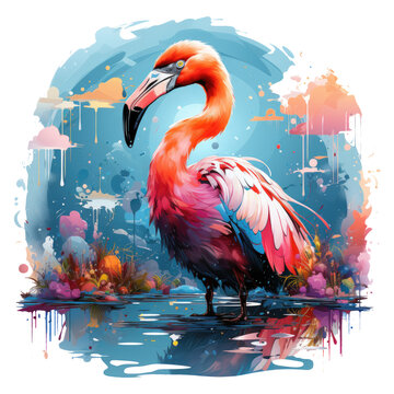 A mesmerizing flamingo t-shirt design that delves into the concept of illusion, Generative Ai