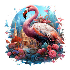 A captivating flamingo t-shirt design that celebrates the magic of books and imagination, Generative Ai