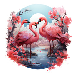 A mesmerizing flamingo t-shirt design capturing the essence of the four seasons, Generative Ai