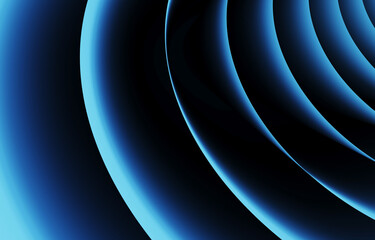 Blue abstract geometric background of dynamically curved stripes, 3d render