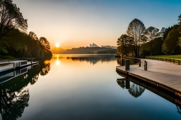 Fototapeta premium sunset over the river