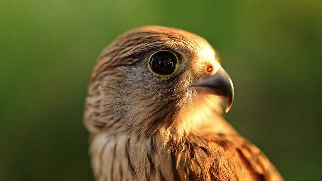 Close-up of a kestrel falcon bird of prey.