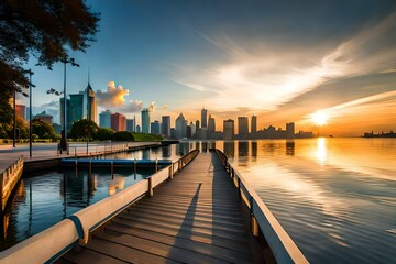 Fototapeta premium sunset over the river