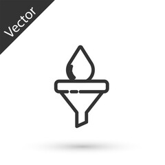 Grey line Funnel or filter and motor oil drop icon isolated on white background. Vector