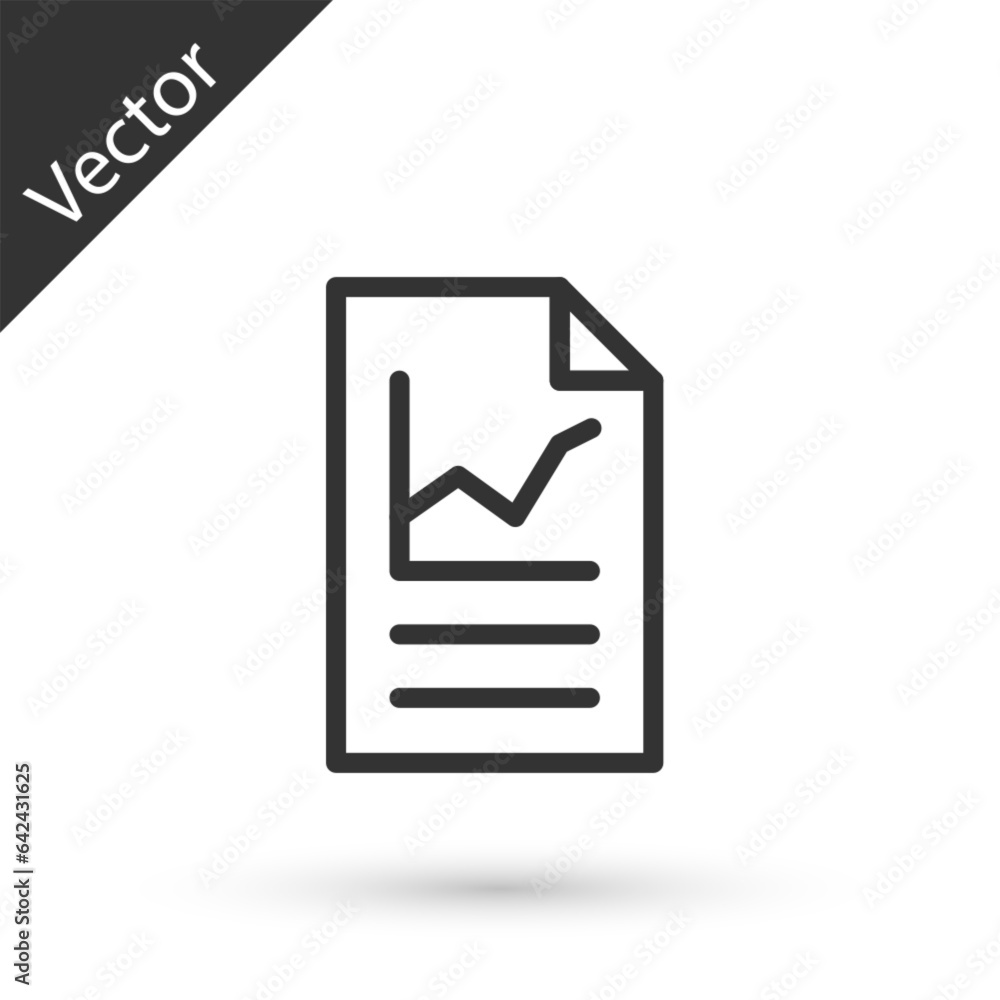 Poster grey line document with graph chart icon isolated on white background. report text file icon. accoun