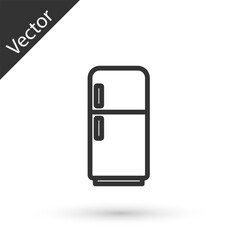 Grey line Refrigerator icon isolated on white background. Fridge freezer refrigerator. Household tech and appliances. Vector