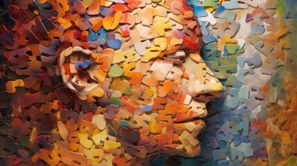 Fototapeta na wymiar Abstract human head made of puzzle, psychology, brain, neurosis, compulsive. Generative AI image weber.