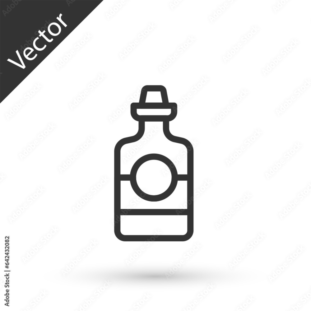 Poster grey line tequila bottle icon isolated on white background. mexican alcohol drink. vector