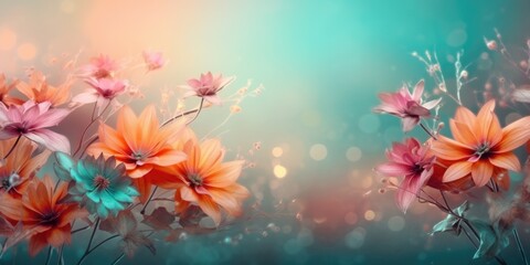 Obraz na płótnie Canvas beautiful abstract teal pink orange misty morning photo floral design background banner. beautiful Generative AI AIG32