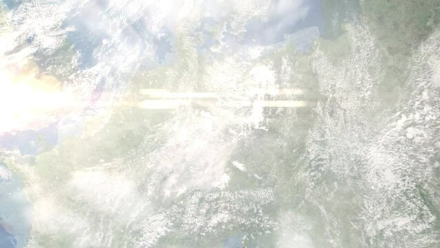 Zoom in from space and focus on Zeitz, Germany. 3D Animation. Background for travel intro. Elements of this image furnished by NASA	