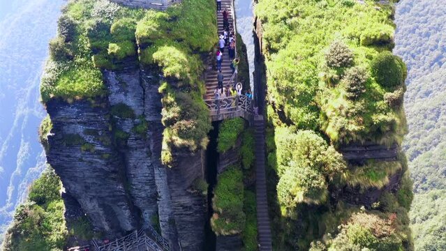 Aerial view of Mount Fanjing in Tongren, Guizhou Province, China