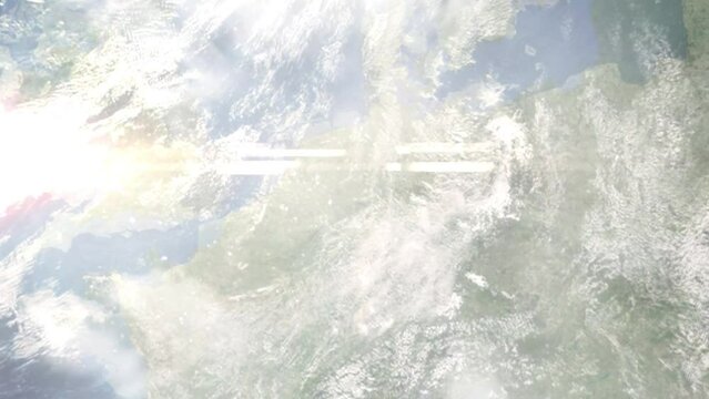 Zoom in from space and focus on Werl, Germany. 3D Animation. Background for travel intro. Elements of this image furnished by NASA	
