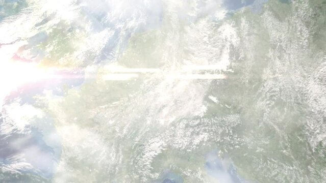 Zoom in from space and focus on Lampertheim, Germany. 3D Animation. Background for travel intro. Elements of this image furnished by NASA	