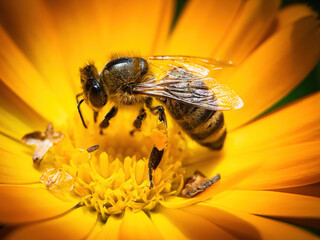 bee on flower collecting pollen