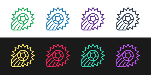 Set line Soccer football ball icon isolated on black and white background. Sport equipment. Vector