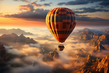 hot air balloon at sunset over the clouds