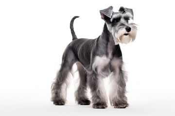 schnauzer dog stands on a white background