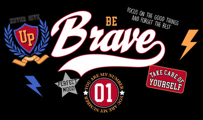 varsity slogan graphic with badges