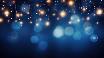 Blue Illumination and decoration holiday concept Christmas garland bokeh lights over blue background.