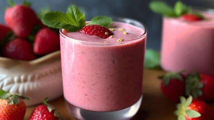 Colorful and refreshing strawberry spinach smoothie with a hint of mint