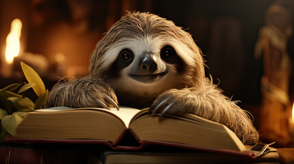 sloth on the book